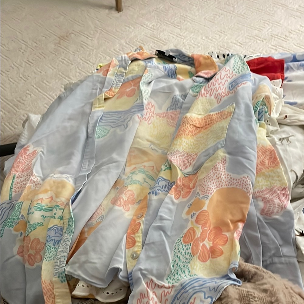 Blue and Orange Graphic Button Down Shirt